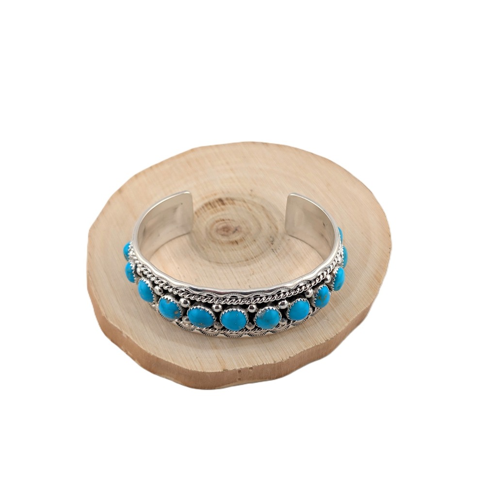 Navajo Sleeping Beauty Turquoise Cluster Bracelet by Chester charley Sz 7US** - Picture 6 of 10